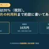 FUNDINNOの成約手数料と審査料、取扱要領が定める調達上限を3つ並べたアイキャッチ